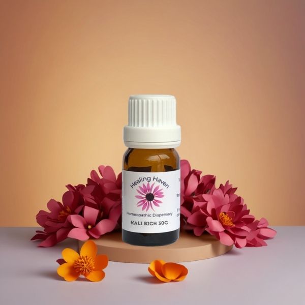 Kalium bichromicum homeopathic remedy in a selection of sizes and delivery methods like pillules, drops, or spray